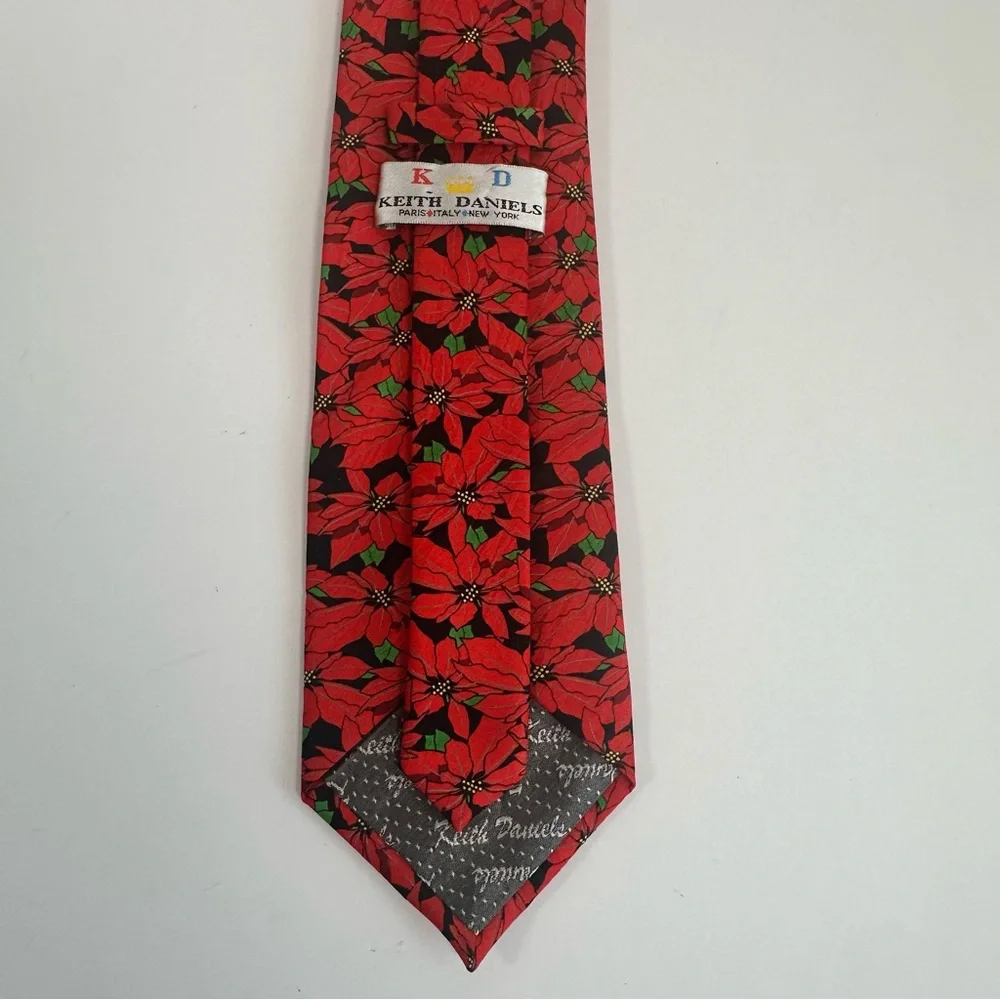 Keith Daniels‎ Christmas Necktie Red Poinsettia Floral Holiday Festive